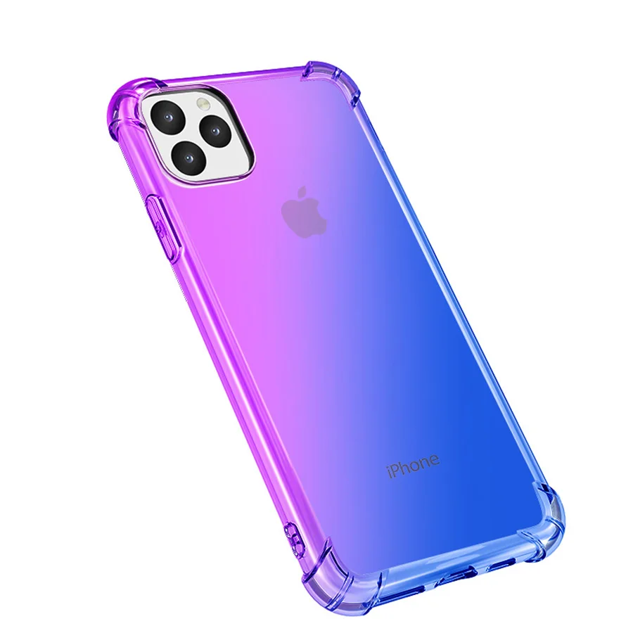 Силиконовая, в цветах радуги чехол для iPhone 11 Pro градиентный ударопрочный чехол для iPhone 11 Pro Max мягкий чехол из ТПУ Coque Funda - Цвет: purple blue