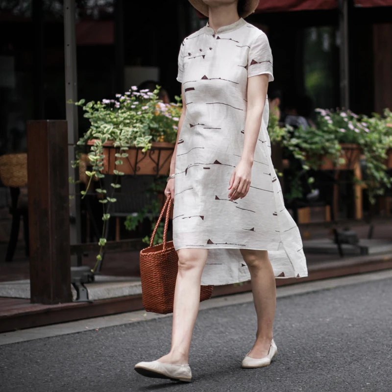 Новый китайский стиль улучшилось cheongsam шелковая Конопля печатных платье 0403 |