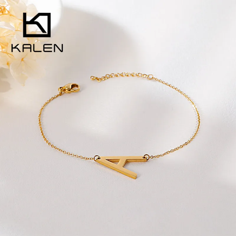 

Kalen Bohemia Gold/Silver 26 Capital Letter Bracelets For Women A-Z Initial Letter Link Chain Bracelets Women Mujer Jewelry