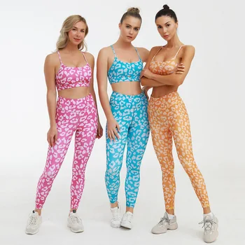 

Women Good Coarse Gym Sets Sportswear Tracksuit Workout Fitness Wear Jogging Clothing Ensemble Women Exercise Suit Leopard Print