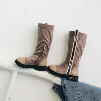 

2019 Winter Kid's Shoes Boots Slip-On Solid Round Toe Casual Neutral Flat Heels Flock Non-slip Riding Boots CRT-989