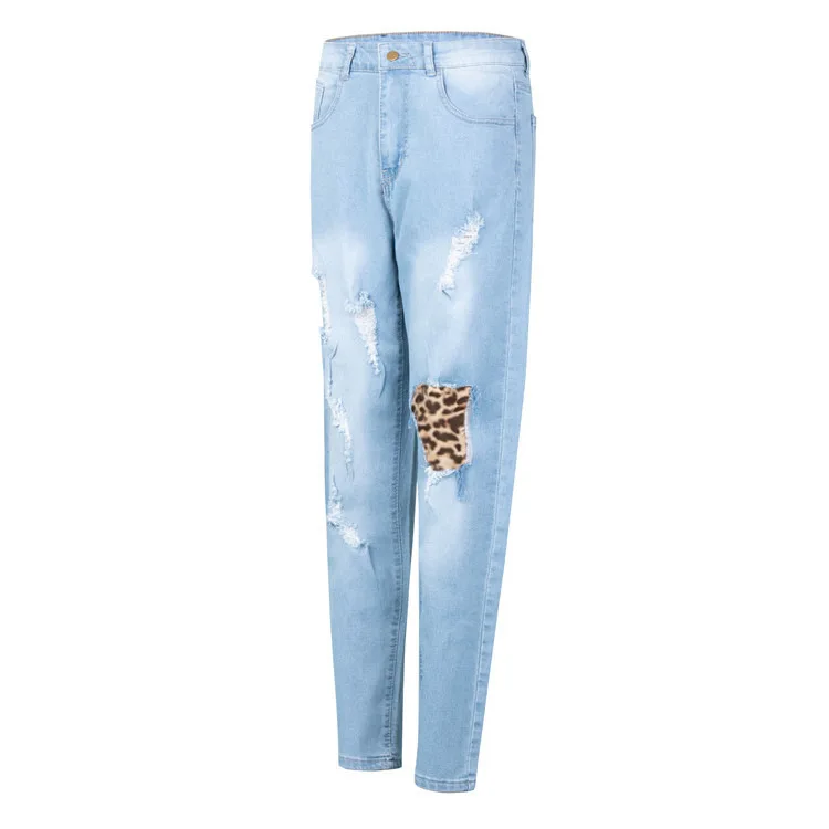 slim fit Autumn Spring Female New Fat Large Size L-6XL Slim-Fit Women's Jeans Ripped Feet Black Blue jeans jacket