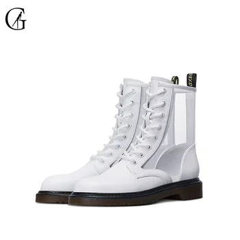 

GOXEOU Women's Ankle Boots Microfiber Matte White Gauze Front Lace Fashion Student Office ladies Shoes Size 34-41