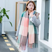 Клетчатый шарф для мужчин и женщин, студенческий, для влюбленных, имитирующий кашемировый, с кисточками, клетчатый шарф, шаль