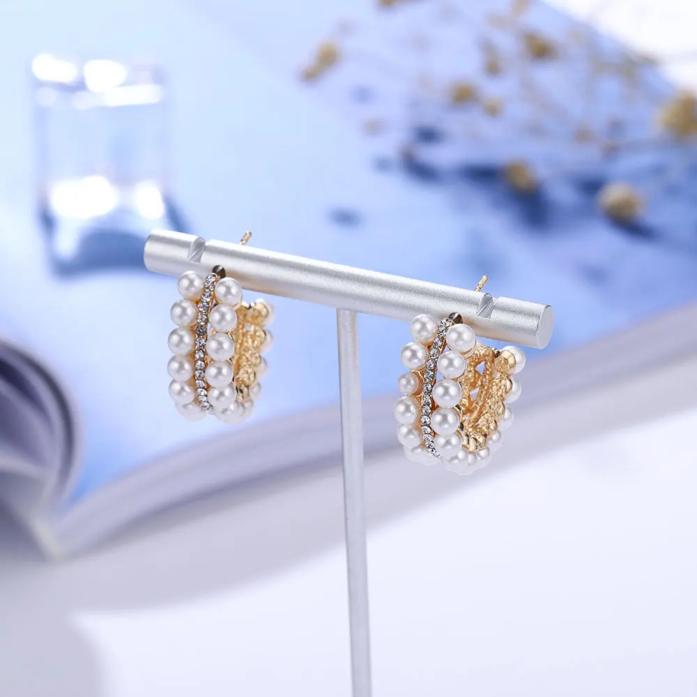 Женские серьги гвоздики с жемчугом HanCheng висячие золотистого цвета