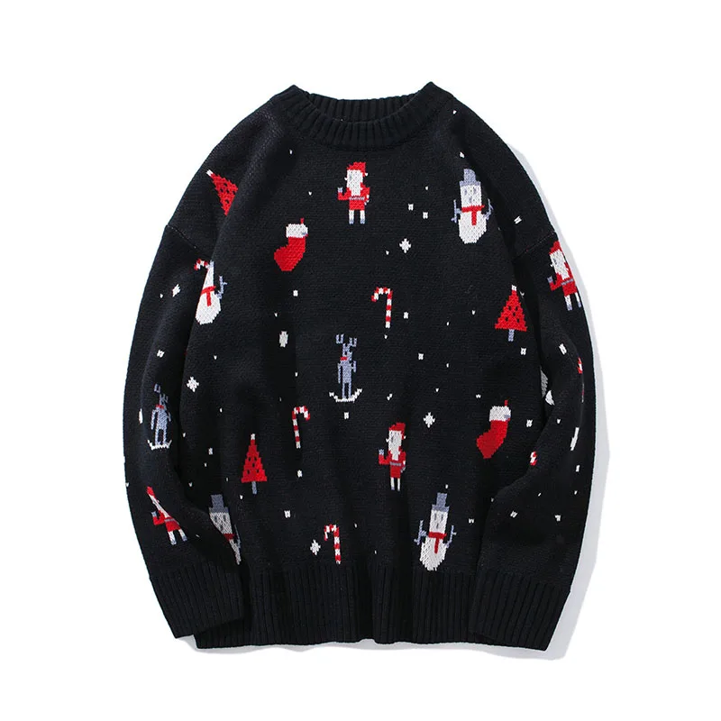 Вязаный женский свитер, пуловер большого размера с длинным рукавом, Рождественский женский свитер для пары, осенне-зимний свитер, Женский вязаный жакет - Цвет: Black