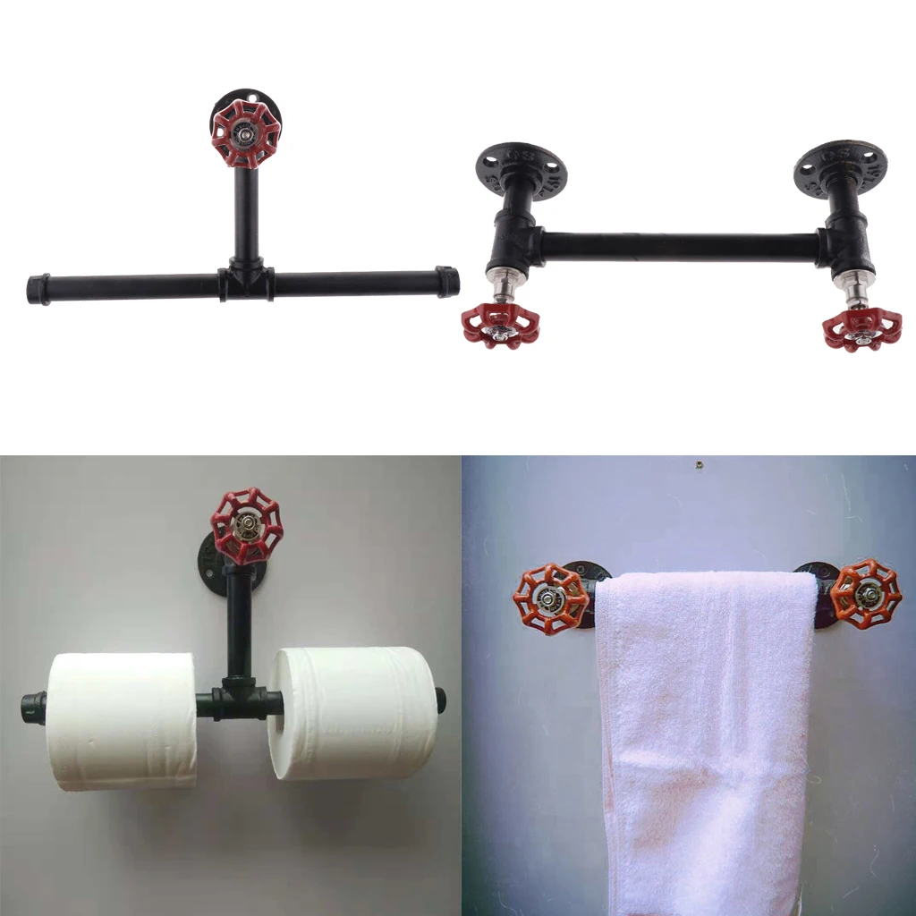 Industrial Retro Iron Pipe Wall Mounted Toilet Roll Paper Holder Towel Rack for Restaurant Bar Restroom Bathroom