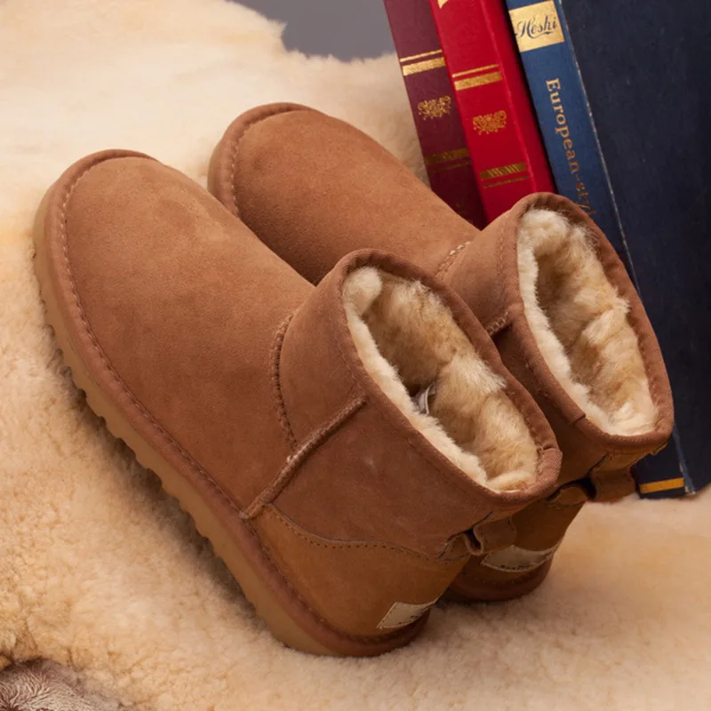 

Dumoo Genuine Leather Sheep Fur Snow Boots Women Australia Boots Winter Warm Ankle Boots for women Botas Mujer 5854Basic Booties