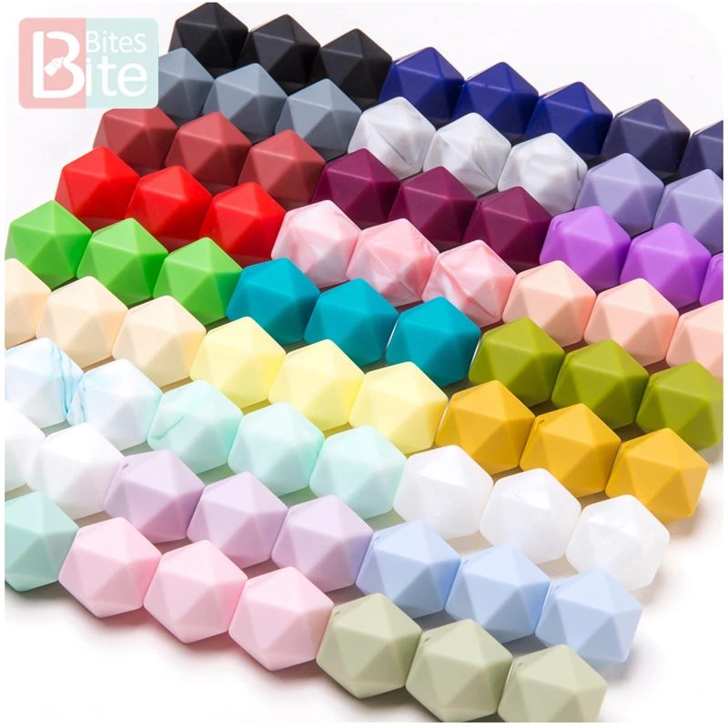 

Bite Bites 20PCS Silicone Beads Octagonal Beads 14mm Food Grade Silicone Teether DIY Pacifier Clips Beads Necklace Baby Teether