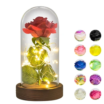 

Dropshipping Red/ White/ Black Eternal Rose Flower In Glass Dome with LED Light Wooden Base Valentine Christmas Gifts for Women