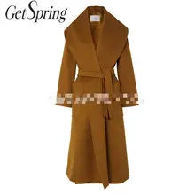 GetSpring Женское шерстяное пальто темпераментная шерстяная куртка с длинным рукавом на шнуровке шерстяные пальто универсальная длинная верхняя одежда осень зима