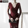 SZMXSS 2022 Korean Version Autumn New Women's Clothing V-Neck Pleated Slim Printed Pencil Dress Long-Sleeved Mini Dresses ► Photo 3/4