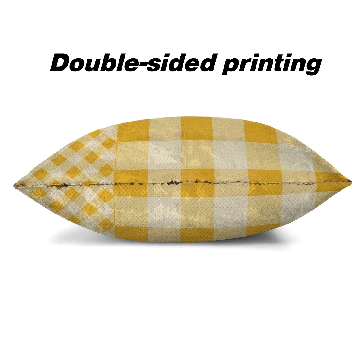 Yellow Check Stripe Square Stitching Magic Pillowcase Sequins Throw Pillow Case Home Decorative Reversible Pillow Cover