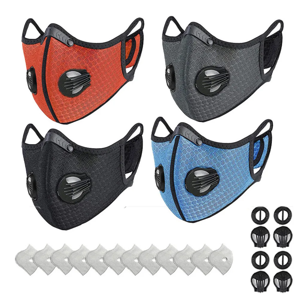 4PC Dust With 12Filters 4 Exhaust Breathing Valves Nose-Bridge Adjustable Straps Half Face Reusable Dustproof Respirator #4K11 (6)