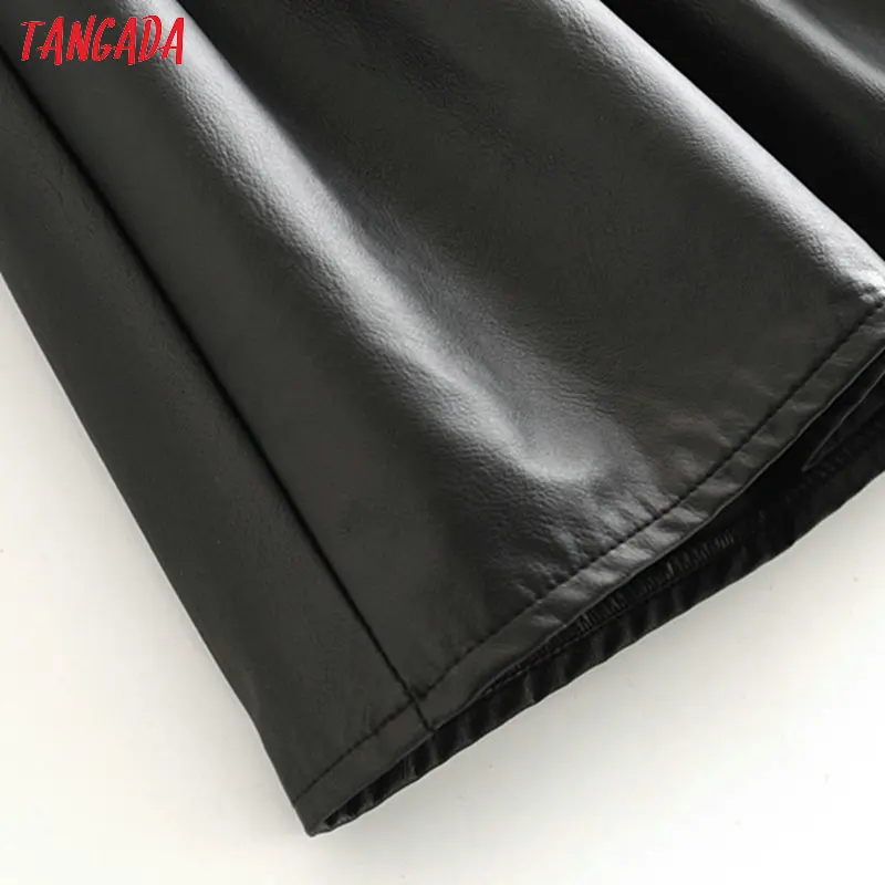 Tangada женские черные плиссированные юбки из искусственной кожи на пуговицах Новое поступление ретро женские офисные миди юбки 3H407
