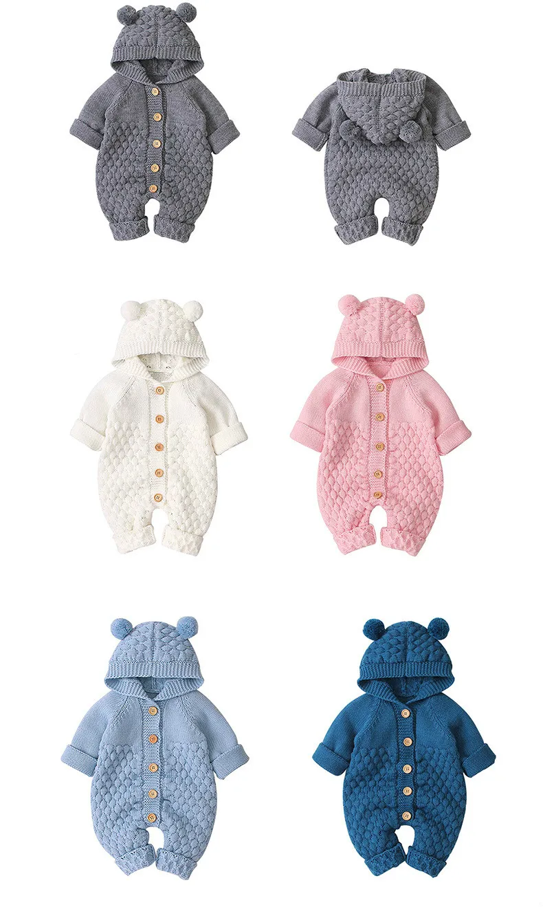 Baby knit romper long sleeve newborn jumpsuit cute cartoon bear boys sweater overall winter