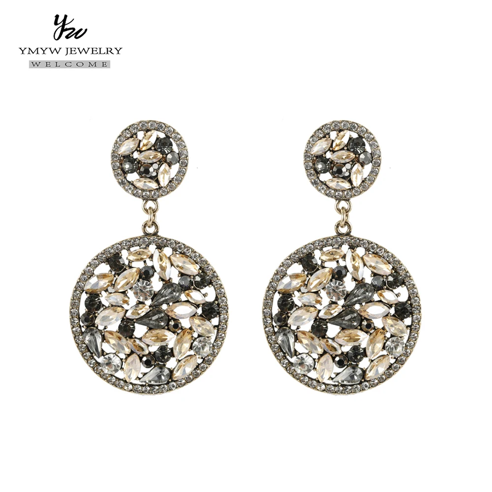 

YMYW 2019 Popular Personality Earrings Geometric Creative Round Glass Crystal Rhinestone Earrings Statement Female Jewelry