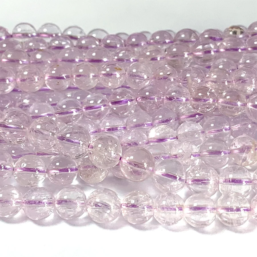 Veemake Natural Genuine Clear Purple Kunzite Spodumene Cat's Eye Round Loose Gemstone Beads 7mm 7.8mm 5