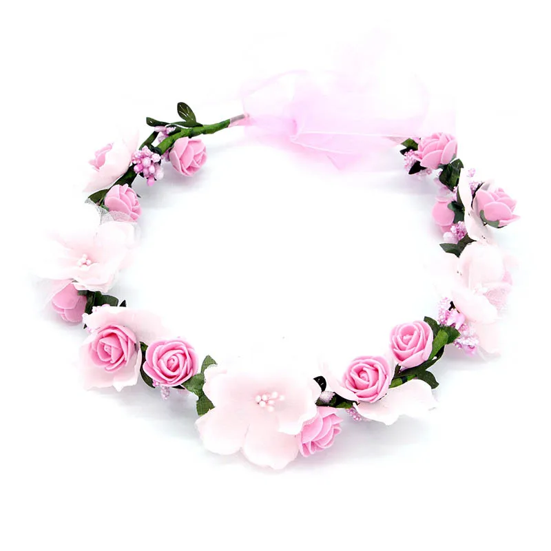 Pink 1 set Цветок Гирлянда для волос венок белый розовый невесты ручной работы Свадебный головной убор с свадебный браслет ручной цветок для подружек невесты - Цвет: Pink 1 set