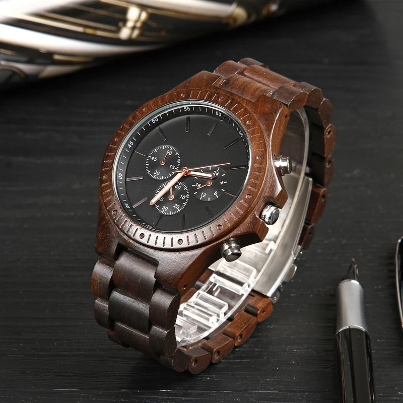

2020 New Natural Black Wooden Mens Watches Wood Strap Watch Quartz Analog Cool Luxury Gifts Wristwatch Male Relogio