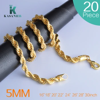 

Wholesale 20PCS 5MM Width Men Gold or silver Twisted Chain Necklace Hip hop Rope Chains Necklace 16inch-30inch Length selection