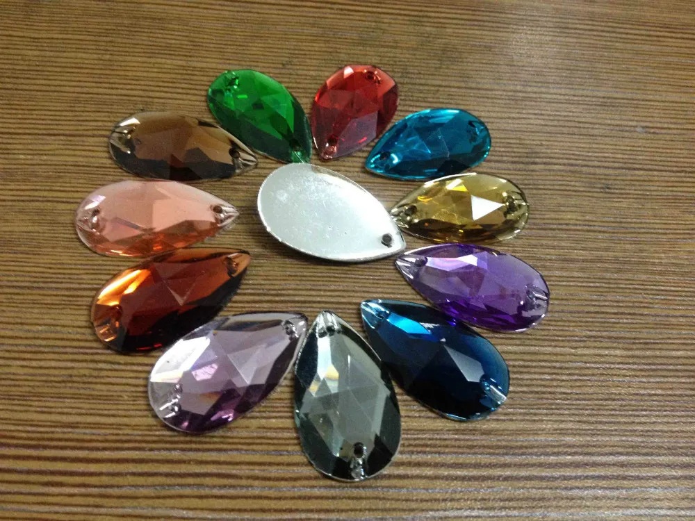 

Free shipping! 50~100pcs/Lot, 17x28mm Mixed color flat back resin sew on stones .2 holes