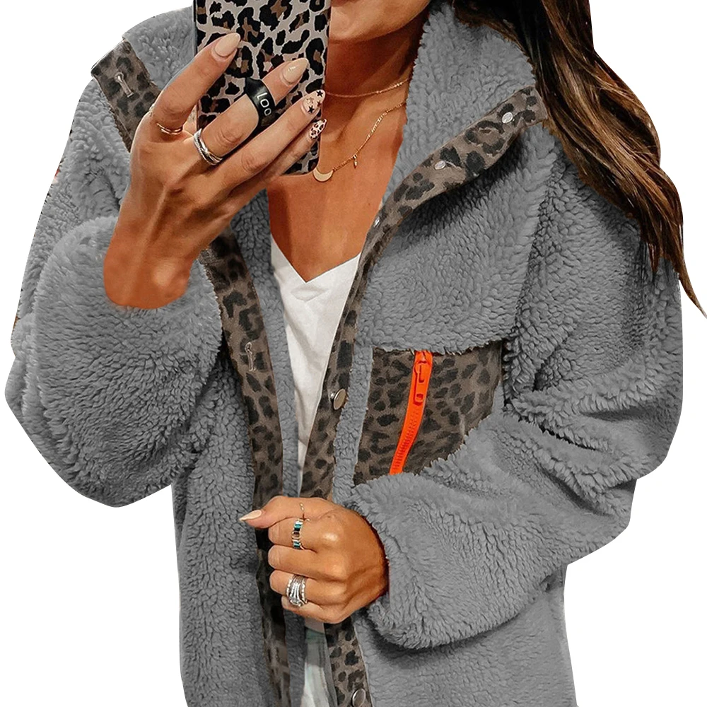 

Winter Leopard Furry Faux Winter Teddy Coat Gothic Winter Clothes Women Short Warm Shaggy Fluffy Patchwork Faux Fur Jacket D40