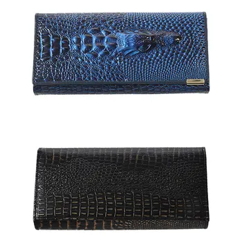

2x Women Wallet Female 2016 Coin Purses Holders Patent Leather 3D Embossing Alligator Crocodile(Cinnamon&Dark Blue)