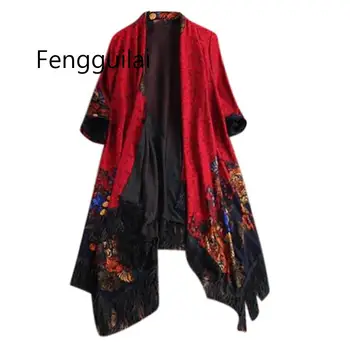 

2020 FENGGUILAI Large Size Long Jacket Coat Women Ethnic Floral Tassel Cardigan Coat Tops Ladies Casual Loose Outwear Jacket