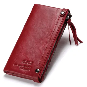 

New Brand Luxury Top Layer Leather Women's Purse Leisure Double Zipper Long Wallets Fashion Cowhide Lady Multi Card Wallet j50