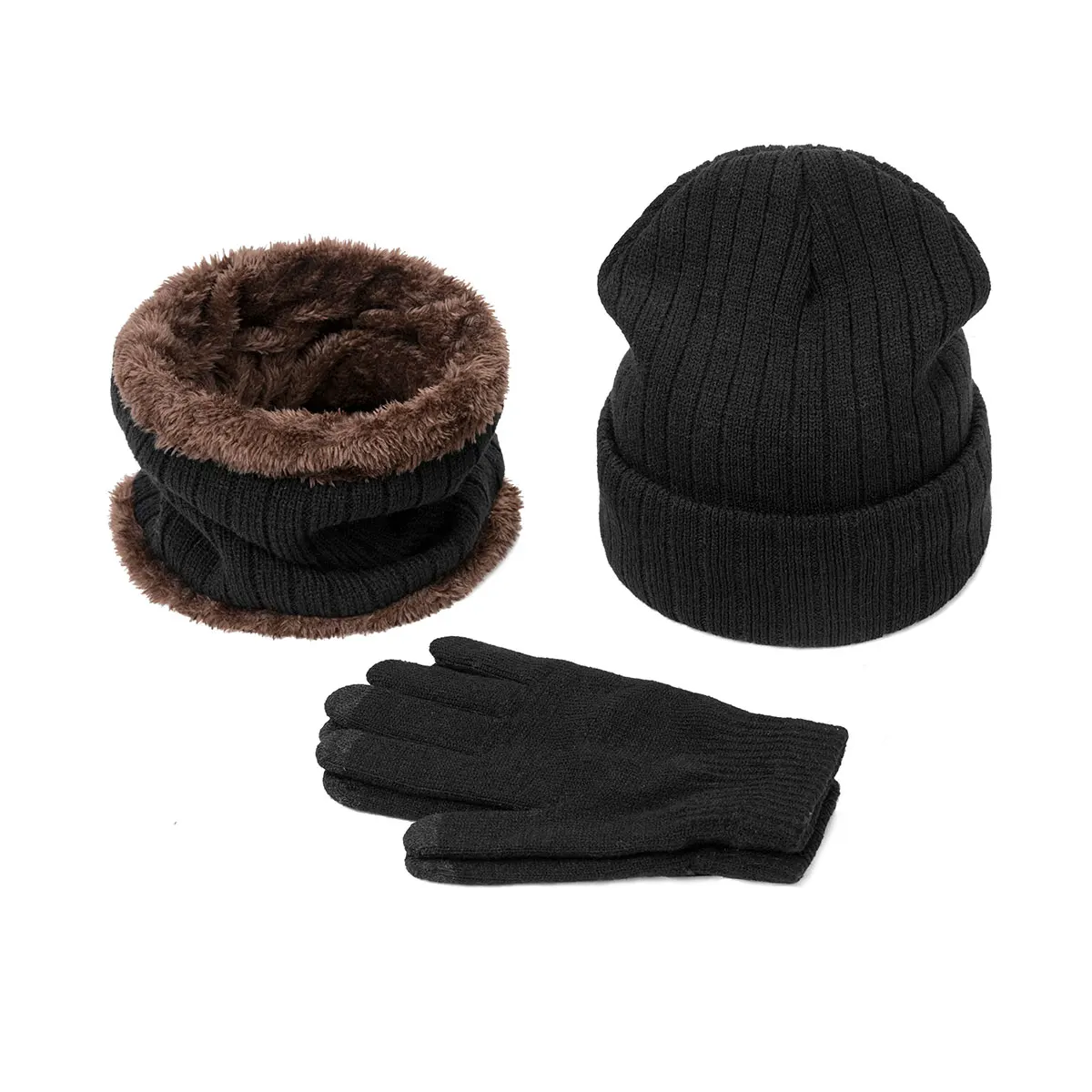 Новое поступление, зимняя теплая шапка, шарф, перчатки, набор, шапки бини, вязаные утолщенные шапки для мужчин и женщин, шапка, нагрудник, перчатки, костюм унисекс, 3 шт