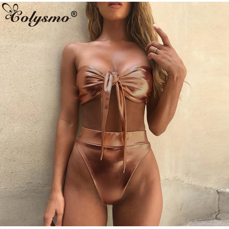 Colysmo бикини с высокой талией 2019 Mujer металлический купальник бантиком женский