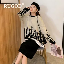 RUGOD осень зима стиль шик размера плюс женский свитер с рисунком жирафа О-образным вырезом вязаный пуловер Мода Kpop одежда