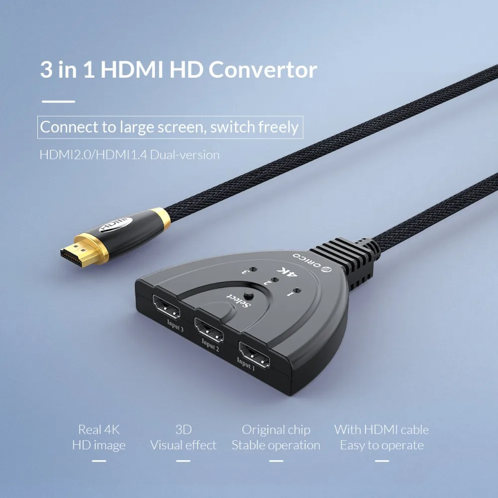 ORICO 3 порта Переходник HDMI разветвитель Кабель 4K60Hz 30Hz HDMI2.0 1,4 коммутатор 3 в 1 выход порт HDMI кабель для ноутбука Xbox TV PS3 PS4