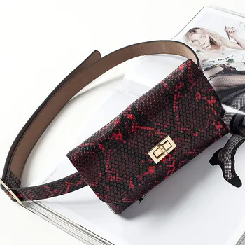 

Women Waist Pack Serpentine Fanny Bags Leather Fashion Snake Skin Waist Belt Chest Phone Pouch Rinonera #ss