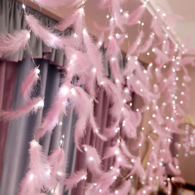

LED Night Light Feather USB String Lights DIY Night Lamp Home Decoration Girls Room Ornament
