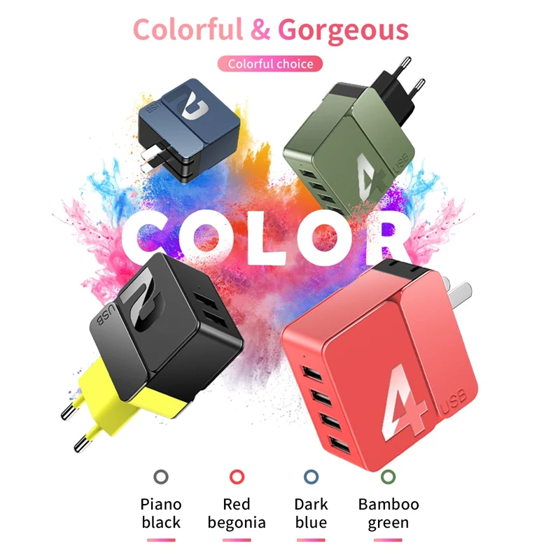 ROCK EU Plug 4A Max 4 порта USB быстрое зарядное устройство для iPhone Зарядка samsung iPad Xiaomi