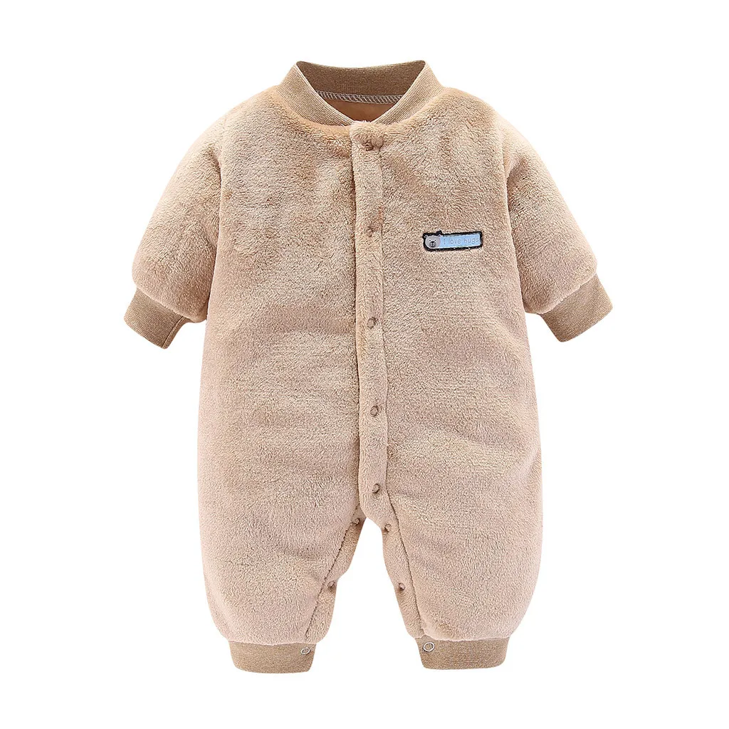 Winter Warm Newborn Infant Baby Boy Girls coat Long Sleeve Solid Fleece long sleeve Romper Jumpsuit Outfit Clothes Overall