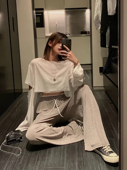 

Crop Top New Style Short T-shirt Women's Summer Navel High-waisted Loose-Fit Slimming Western Style Sun-resistant Long-sleeved