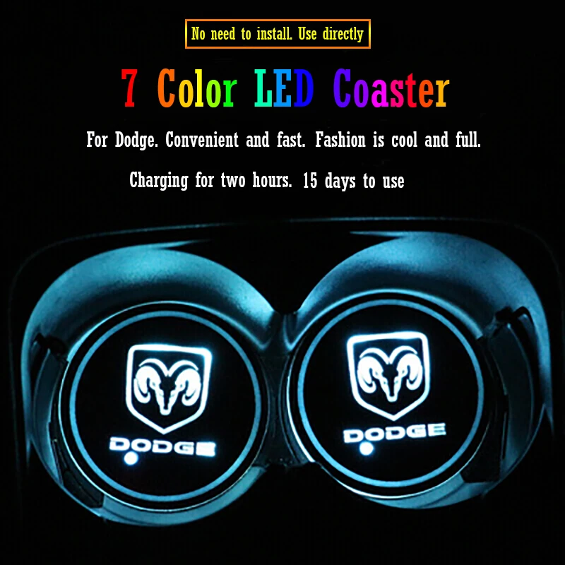 

Two Car Led Cup Light Mat Logo LED Atmosphere Light for Dodges Challenger RAM 1500 Charger Avenger Caliber Nitro Car Accessories