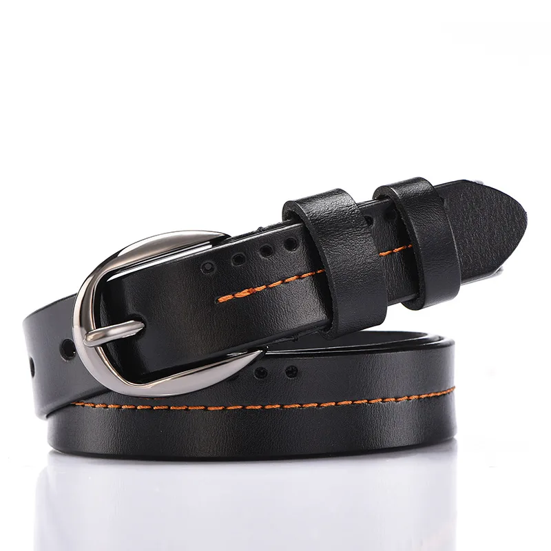Women Fashion Genuine Leather Belt Designer Punk Retro Belts for Jeans High Quality Female Luxury Straps Metal Pin Buckle Belts - Цвет: Черный