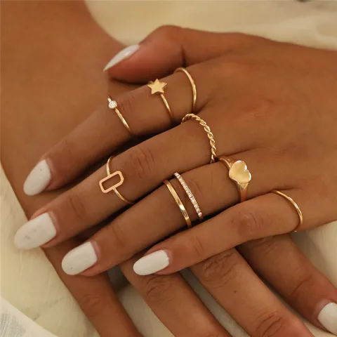 Color Hollowed Heart Shape Open Ring Set Design Cute Fashion Love Jewelry For Women Girl Gifts Adjustable Birthday Party