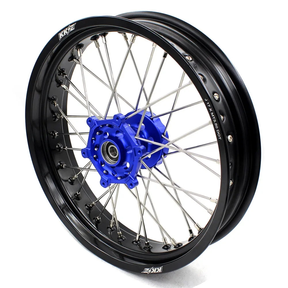 KKE 3,5& 5,0 17 дюймов Supmermoto колеса Набор для YAMAHA WR250X 2008-2011 Motard синий CNC концентраторы черные диски