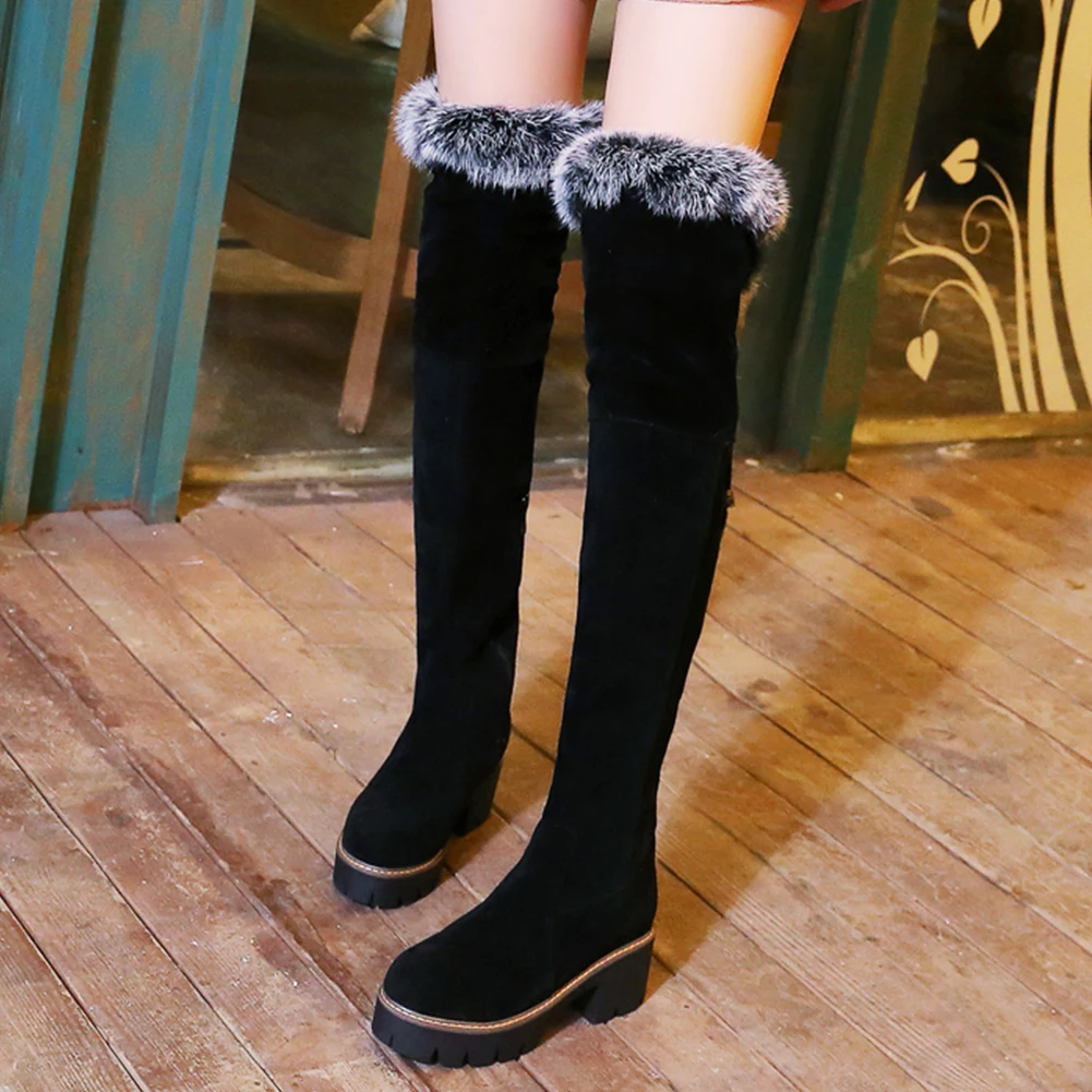 

SARAIRIS 2020 Big Size 43 Snow Boots Women Shoes Woman Leisure Square Heels Keep Warm Plush Fur Over The Knee Boots