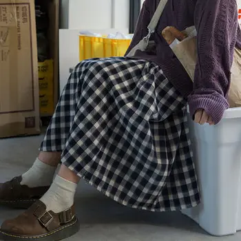 

Black White Plaid Casual Loose Basic All Match Japanese Style Simple College Wind 2020 Summer Spring Women Skirts
