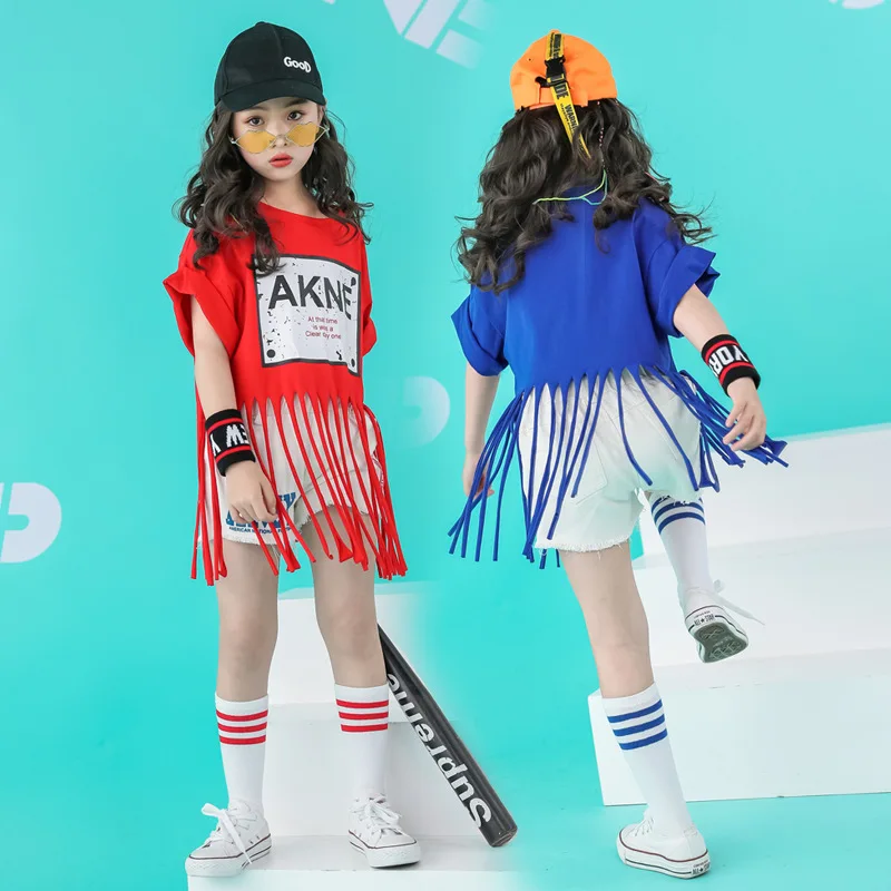 

Kids Adults Costumes wear Blue Red Striped Panelled stripe Unisex jazz Harem Hip Hop Dance tassel T shirts