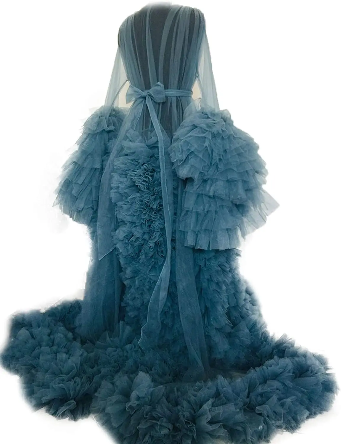 See-Through Puffy Evening Dress Bride Photo Robes Maternity Tulle Robe for Photoshoot Perspective Sheer Long Babyshower Gowns