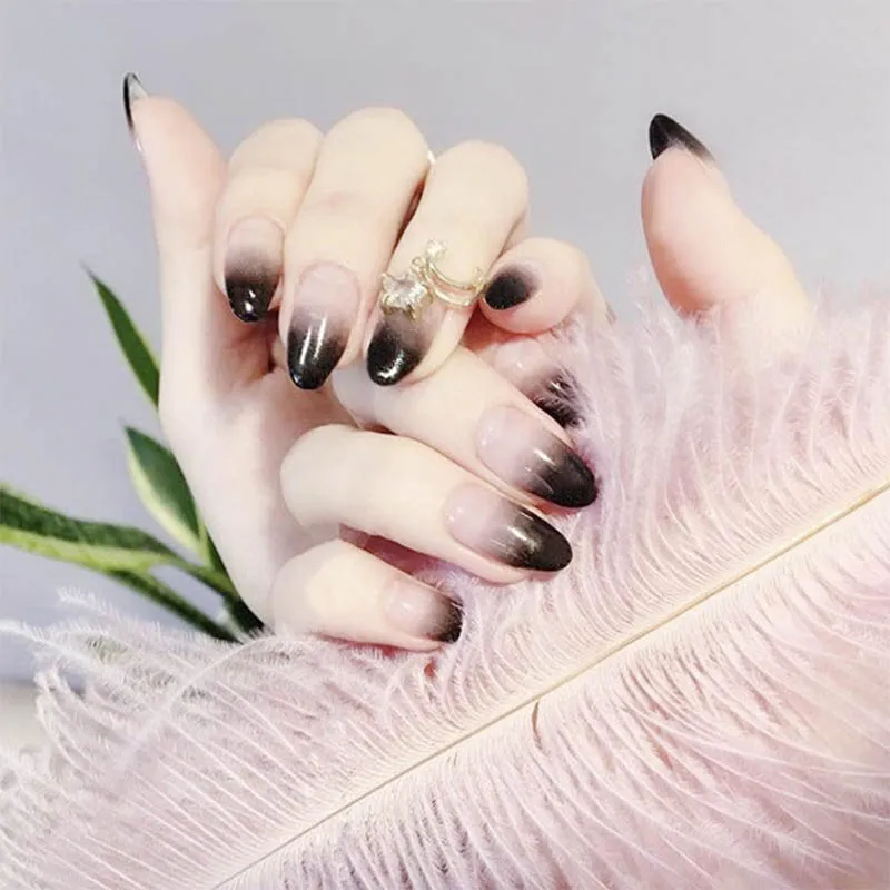 style3 24 шт, Модные накладные ногти с клеем для девочек, карамельный цвет, серый, сделай сам, ногти для дизайна ногтей, 3D, луна, стиль, дизайн, для наращивания, нажмите на ногти, Короткие - Цвет: style3
