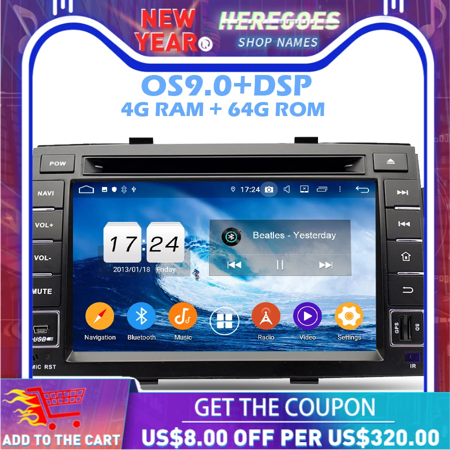 IPS DSP Android 9. 0 4G + 64GB ROM 8 CORE LTE автомобильный DVD-плеер Wifi Bluetooth 10 RDS радио GPS карта для kia