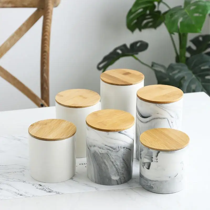 

Ceramic Storage Jar For Spices Organizer Marble Solid Color Jars For Storage In The Kitchen Home Wood Lid Storage Can Container